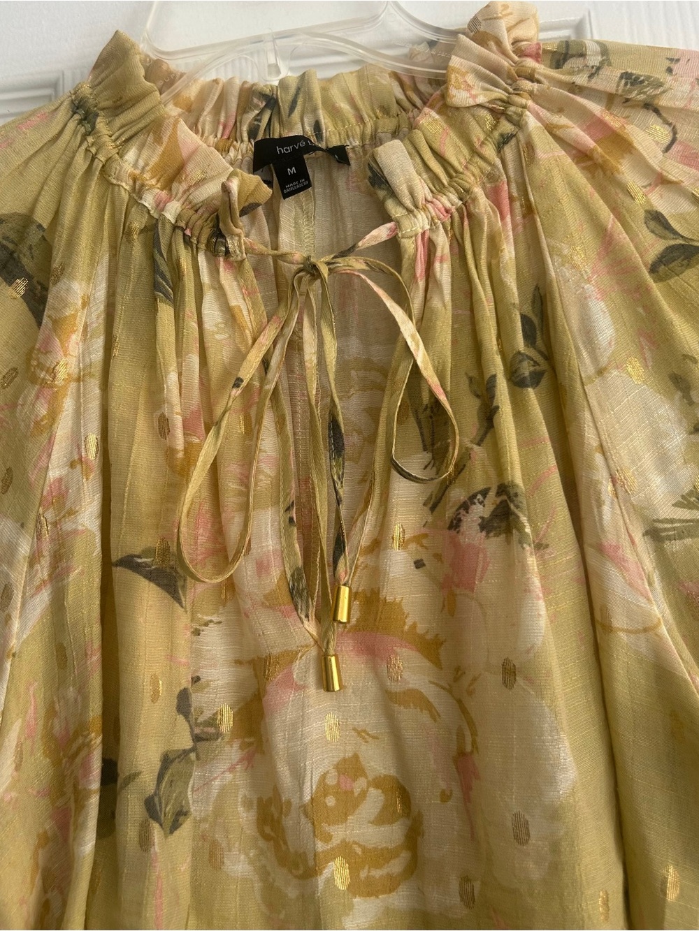 Harve Benard Yellow Floral Tie-Neck Peasant Blouse